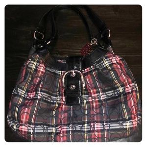 Coach hobo purse. Black and red plaid.